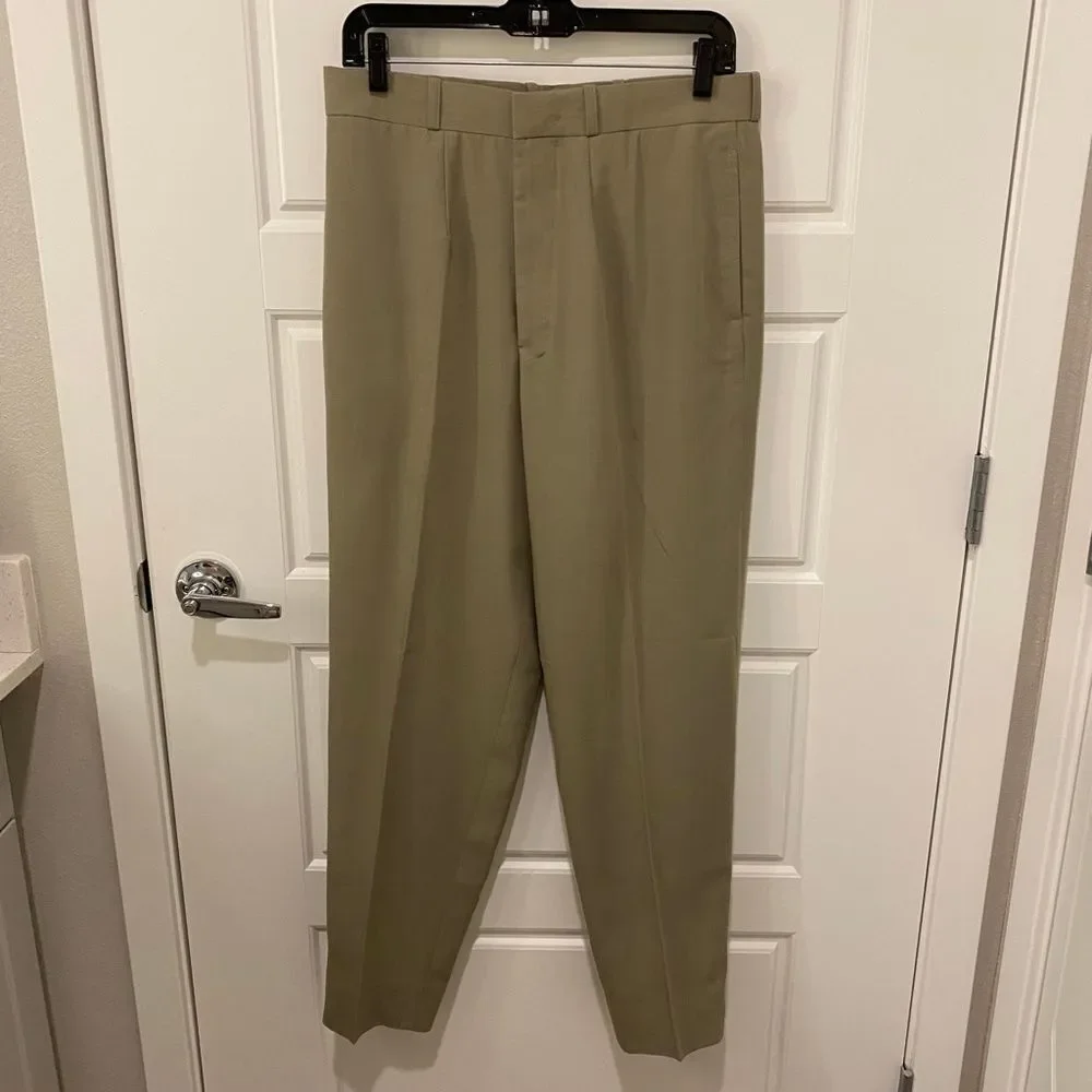 Bespoke Olive Green Pleated Trousers High Waisted Dress Pants Suit Separate M
